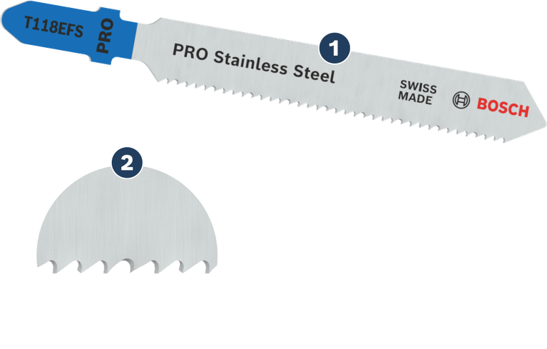 Lame de scie sauteuse Bosch PRO en acier inoxydable T118EFS à dents ondulées.