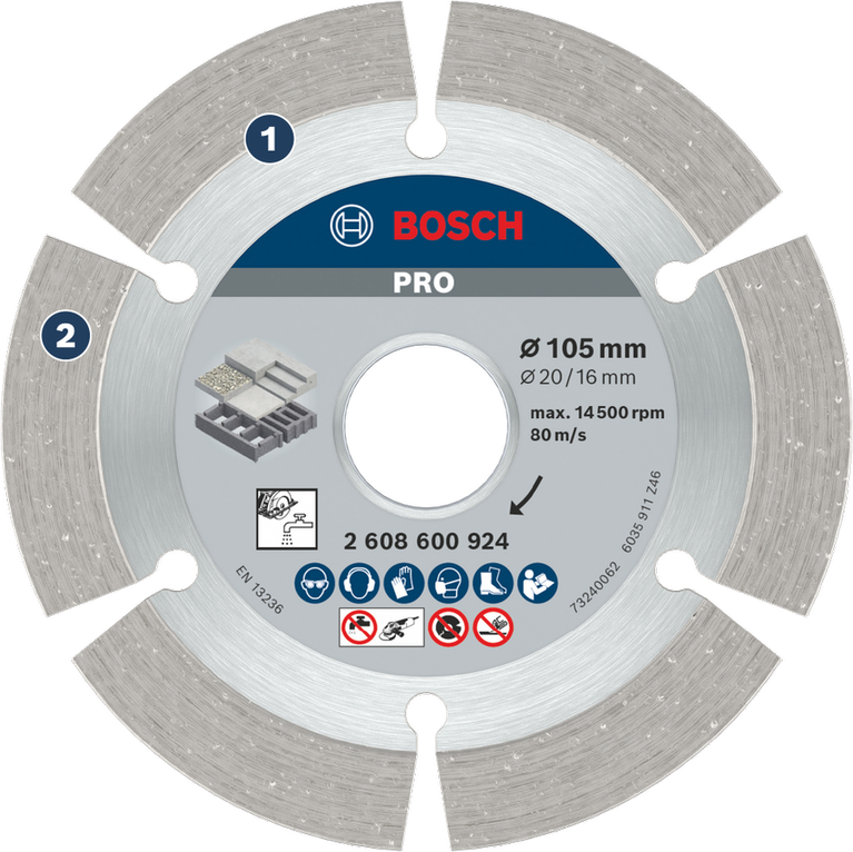 Bosch PRO Concrete Diamond Disc 105 mm for fast concrete cutting.