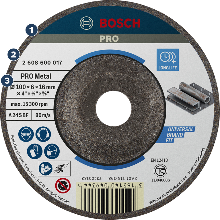 Δίσκος λείανσης Bosch PRO Metal για μεγάλη διάρκεια ζωής και γενική εφαρμογή.