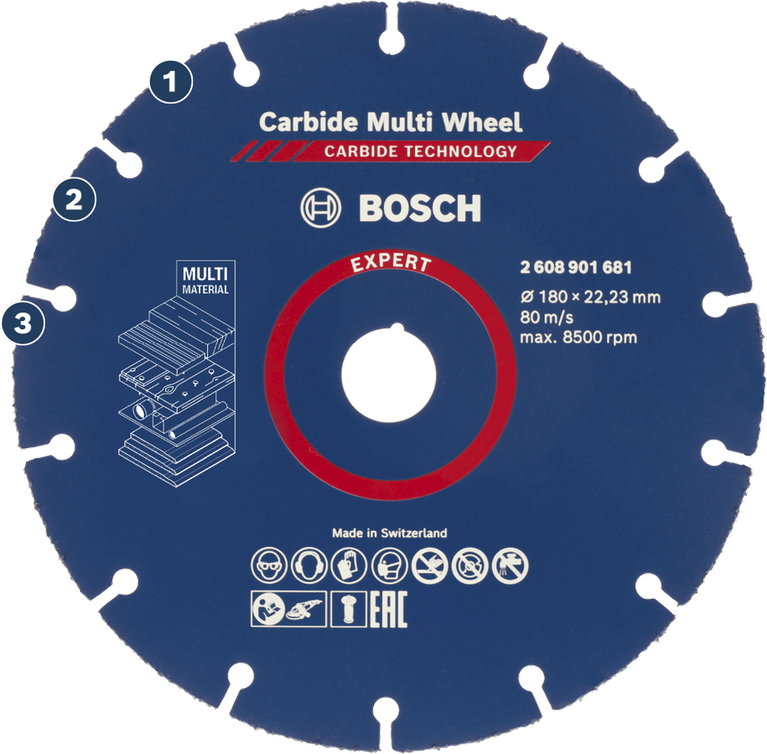 Bosch Carbide Multi Wheel-kapskiva för flera material.