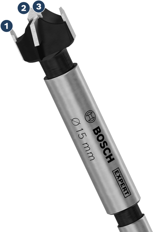 Bosch Expert Forstner bit 15 mm for precise wood drilling.