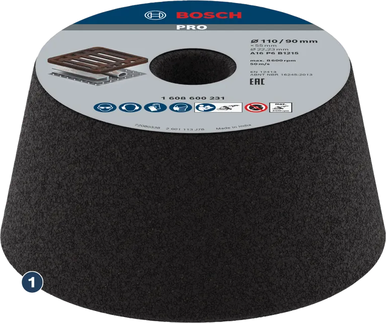 Bosch conical grinding stone for metal surfaces.