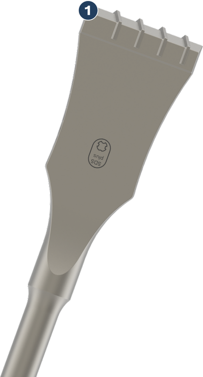 Bosch kakelmejsel med brett blad för rivning.