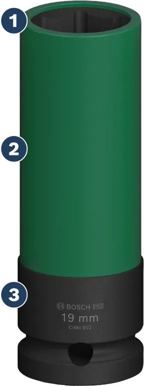 Bosch PRO Impact Steckschlüssel 19 mm extra tief mit PET-Abdeckung.