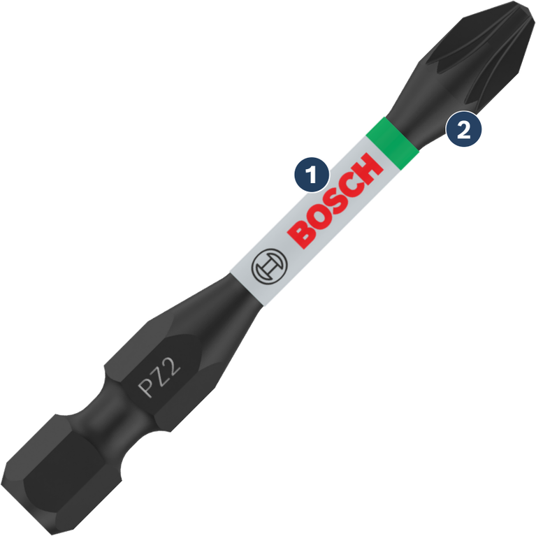 رأس مفك براغي Bosch PZ2 مع حلقة ملونة.