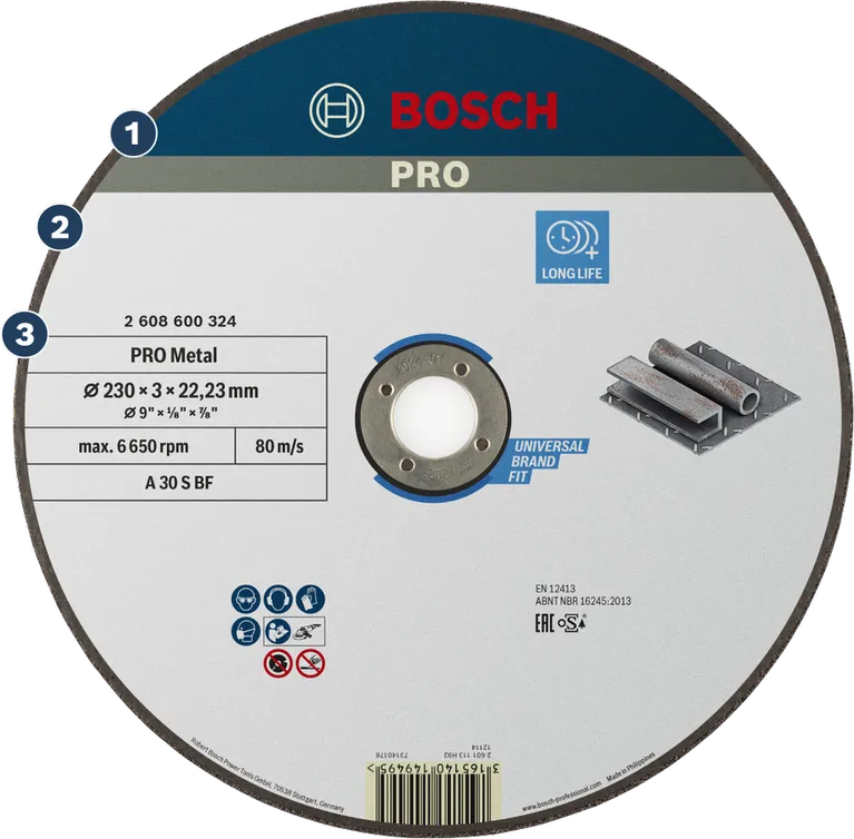 Bosch PRO Metal cutting disc for universal metalwork.
