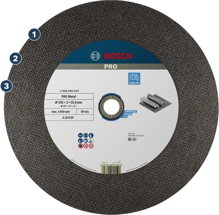 Bosch PRO Metal cutting disc for long life.