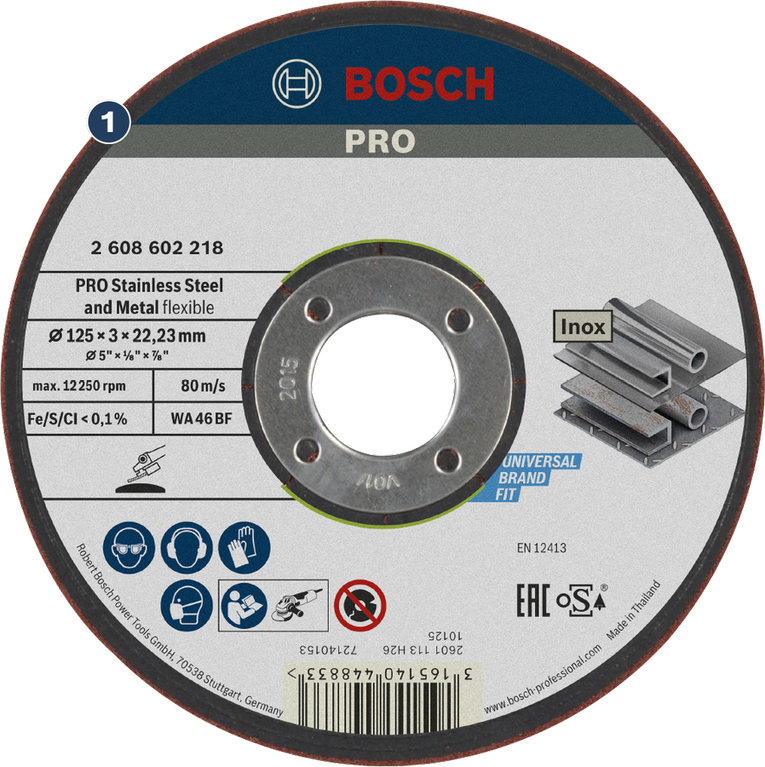 Εύκαμπτος δίσκος κοπής Bosch PRO από ανοξείδωτο χάλυβα και μέταλλο.