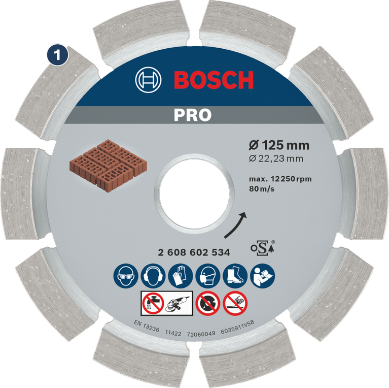 Δίσκος διαμαντιού κονιάματος Bosch PRO 125 mm για κοπή τούβλων.