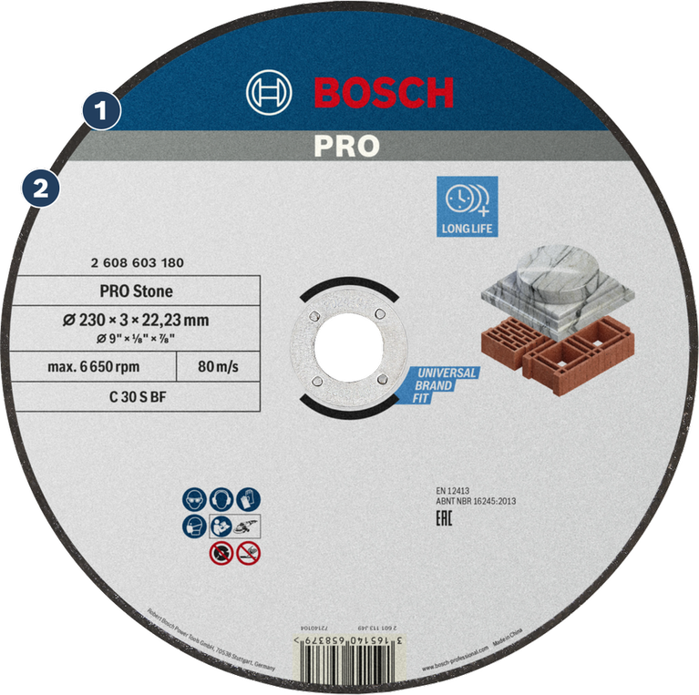 Bosch PRO Stone cutting disc for long life and universal fit.