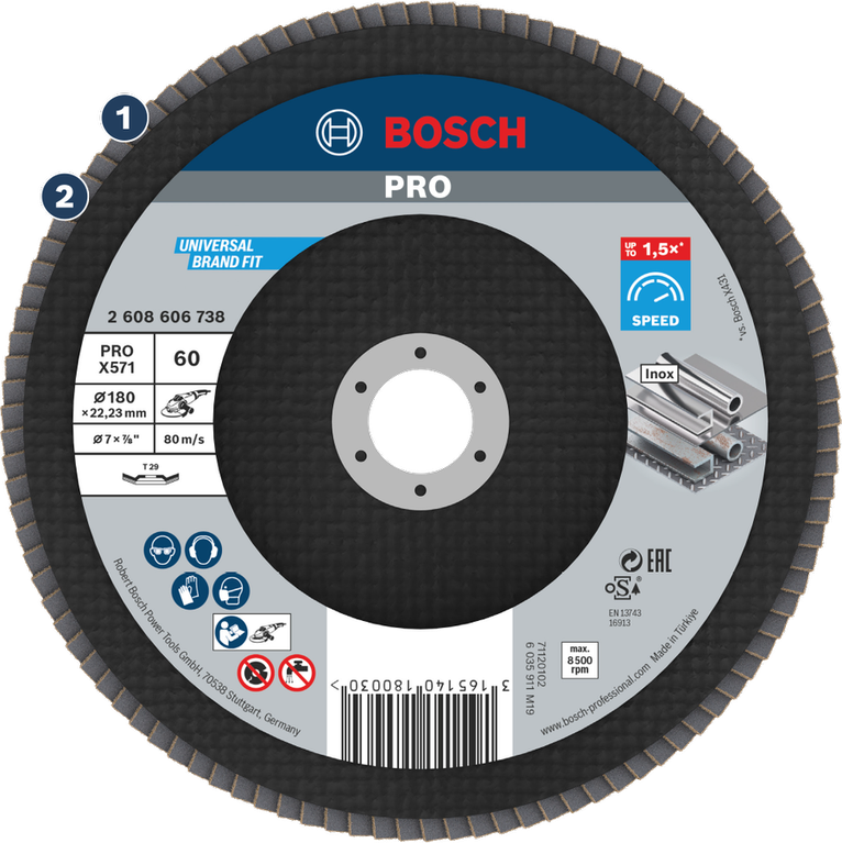 Bosch PRO X571 lamellenschijf, korrel 60 voor het slijpen van metaal.