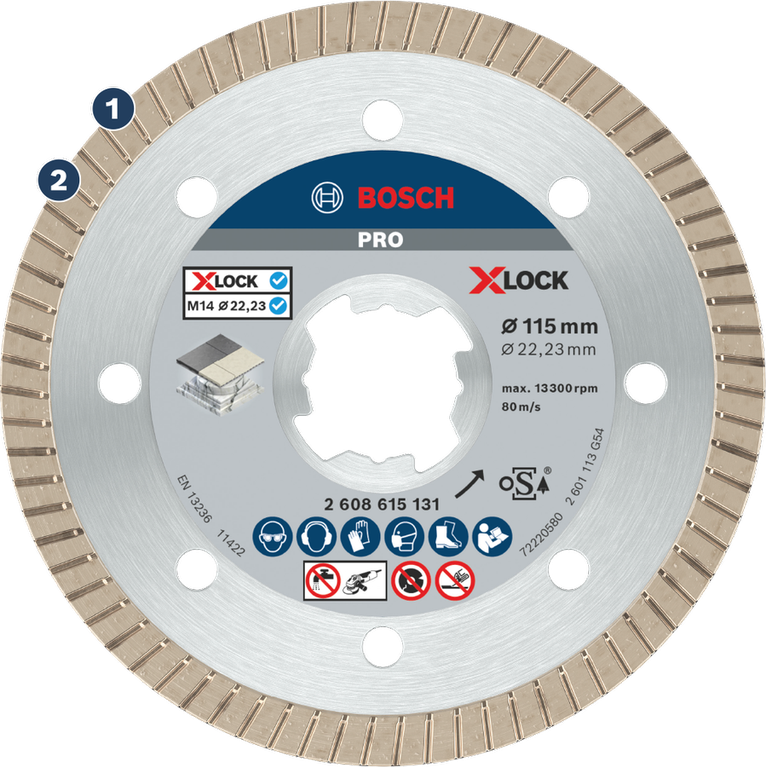 Δίσκος κοπής με διαμάντι Bosch X-LOCK 115 mm για πλακάκια.
