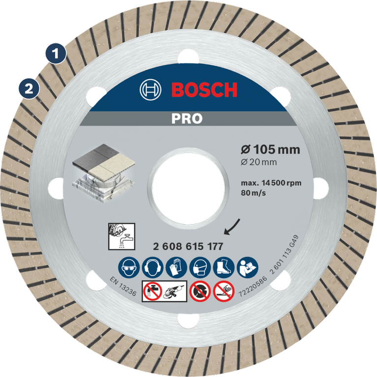 Disco de corte de diamante Bosch de 105 mm para azulejos y piedra.