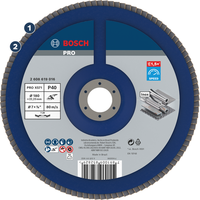 Disco de láminas Bosch PRO X571 para esmerilado de metales.