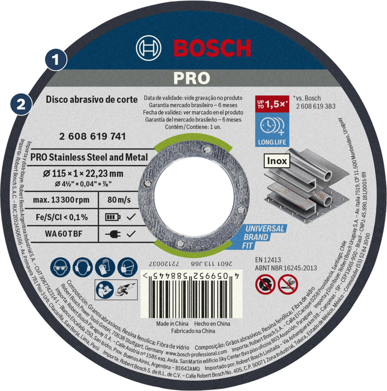 Disco de corte Bosch PRO para acero inoxidable y metal.