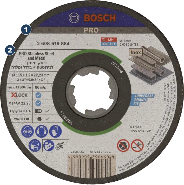 Disco de corte Bosch PRO para acero inoxidable y metal.