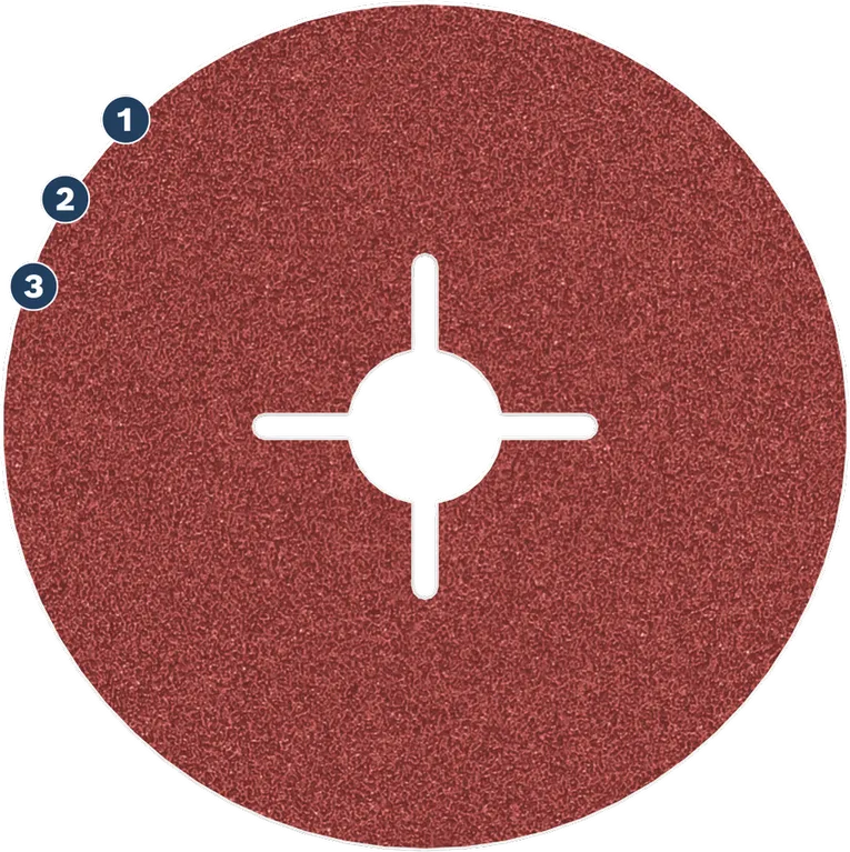 Bosch fiber sanding disc with cross-shaped center hole.