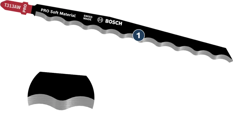 Hoja de sierra de calar Bosch PRO Soft Material T313AW, borde serrado.