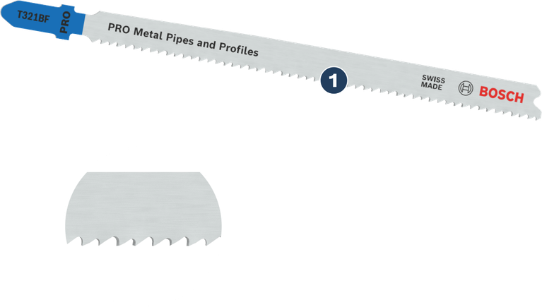 Bosch T321BF jigsaw blade for metal pipes and profiles.