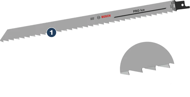 Bosch PRO Ice saw blade with large sharp teeth.