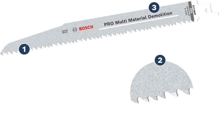 Bosch PRO Multi Material Demolition saw blade for cutting.