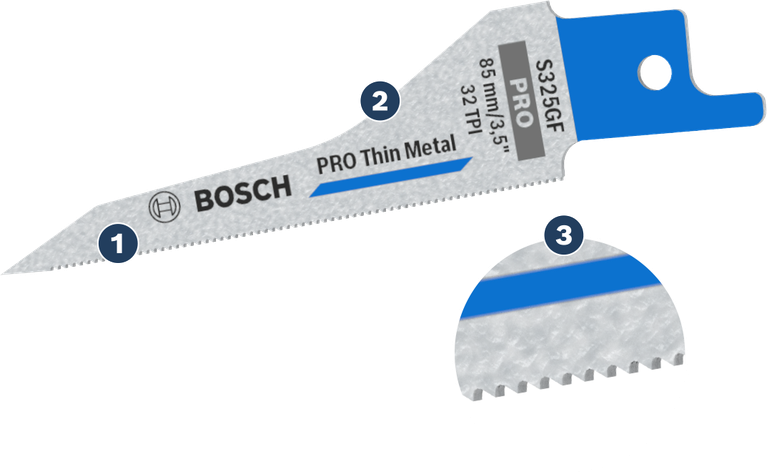 Bosch PRO Thin Metal S325GF jigsaw blade for fine metal cutting.