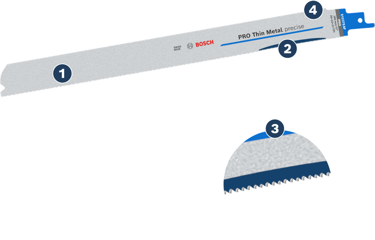 Bosch PRO Thin Metal precise S1237EAF reciprocating saw blade for clean thin metal cuts.