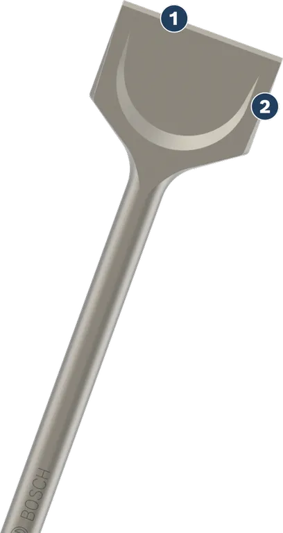 Bosch tile chisel with wide flat blade for demolition.