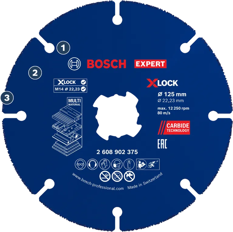 Bosch Expert X-LOCK 125mm carbide multi-material cutting disc.