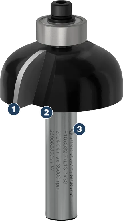 Bosch round over router bit for smooth edge shaping.