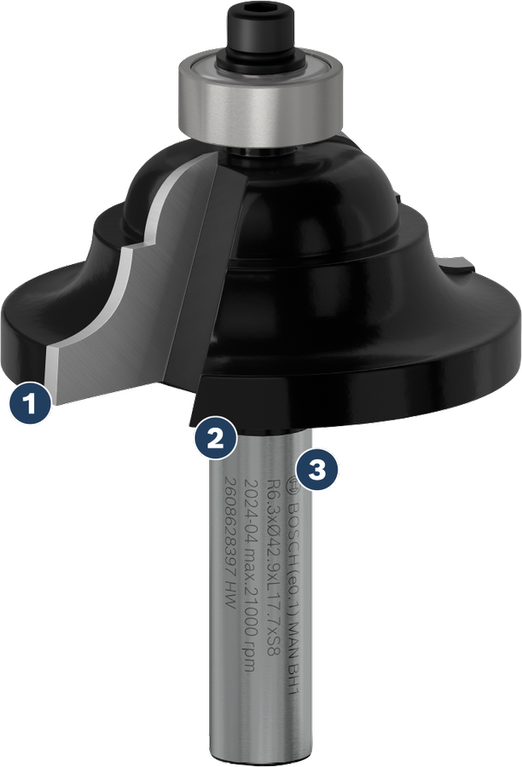 Bosch PRO Fräsbits med hylsa och pärlprofil R 6,3 skaft 8 mm.