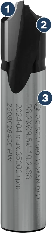 Bosch PRO Fräsprofil R 3,2 x Ø 9,5 skaft 8 mm.