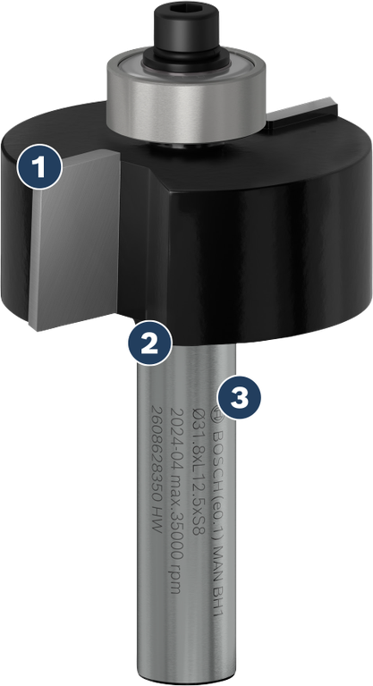 Bosch fräs med kullagerstyrning för träbearbetning.