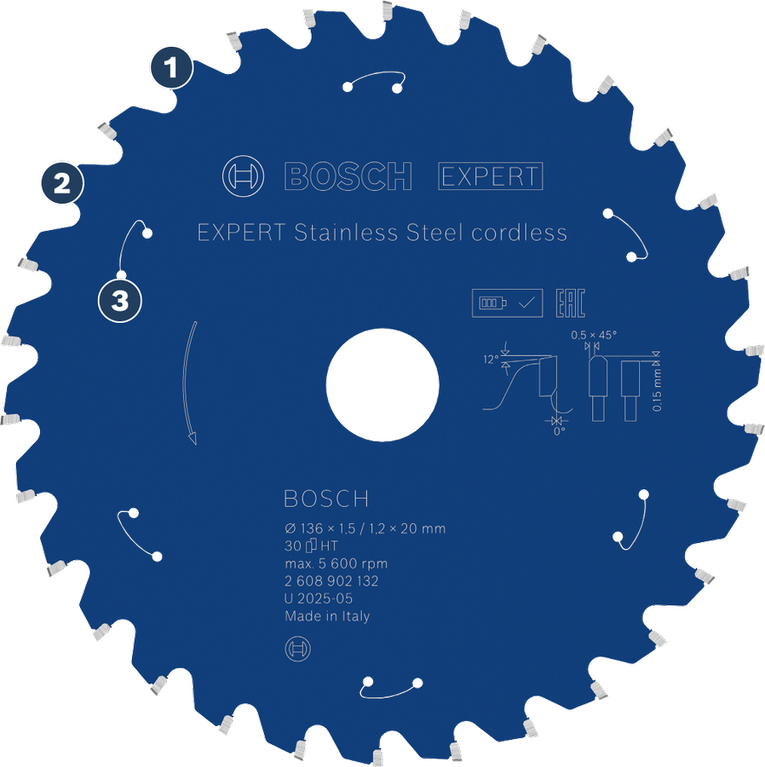 Lame de scie sans fil Bosch EXPERT en acier inoxydable.