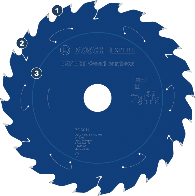 Lama per sega a batteria Bosch Expert Wood per un taglio efficiente del legno.