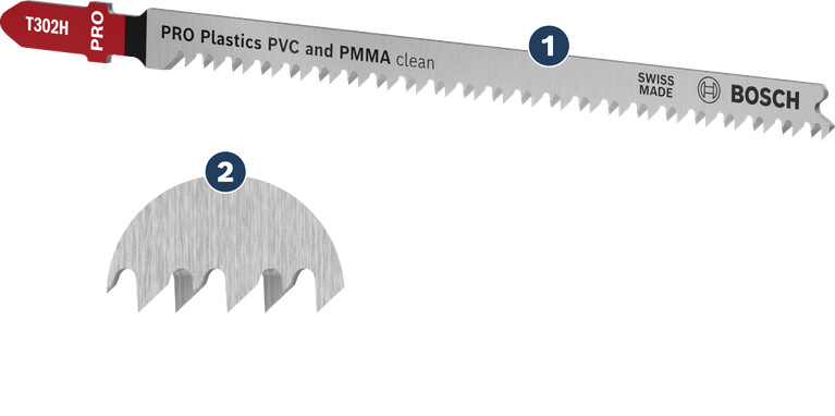 Пильный диск Bosch T302H для лобзика, обеспечивающий чистую резку ПВХ и ПММА.