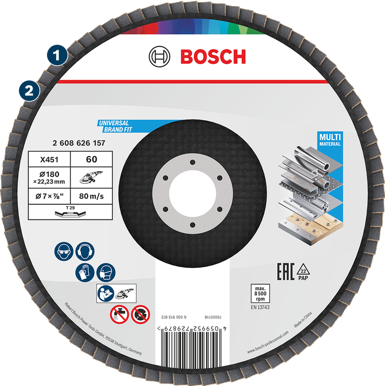 Bosch X451 flap disc for multi material grinding.