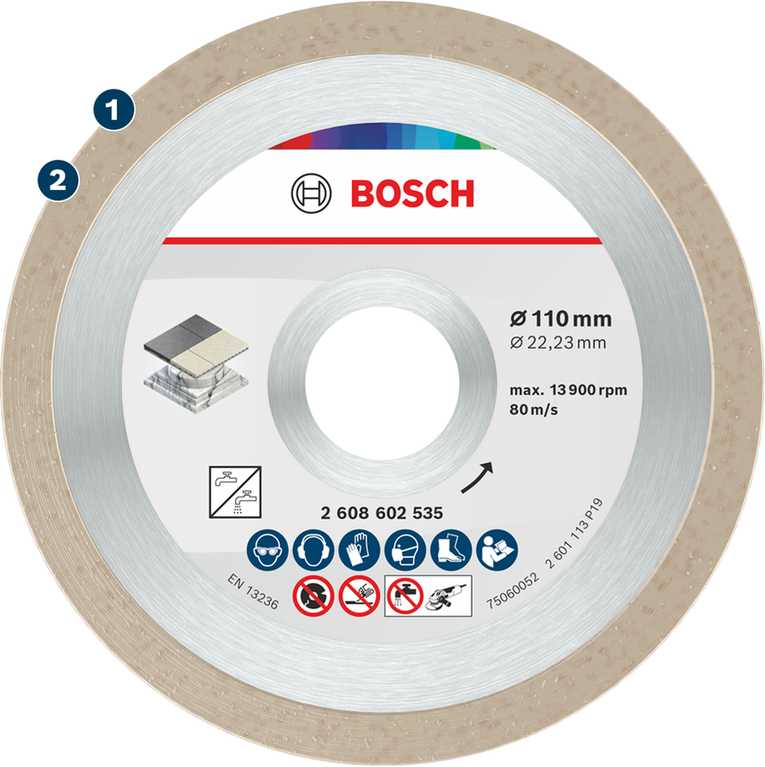 Bosch diamond cutting disc for tiles, 110mm diameter.