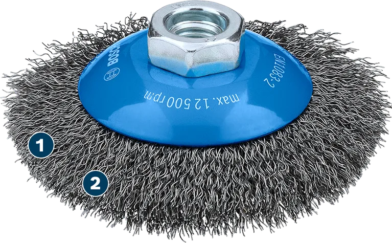 Brosse biseautée Bosch Metal Clean 100 x 0,5 mm pour meuleuses d'angle.