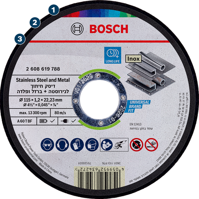 Bosch stainless steel and metal cutting disc, long life.