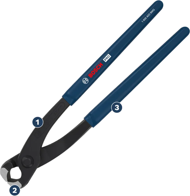 Alicates de corte para hormigón Bosch PRO de 225 mm con mangos recubiertos.