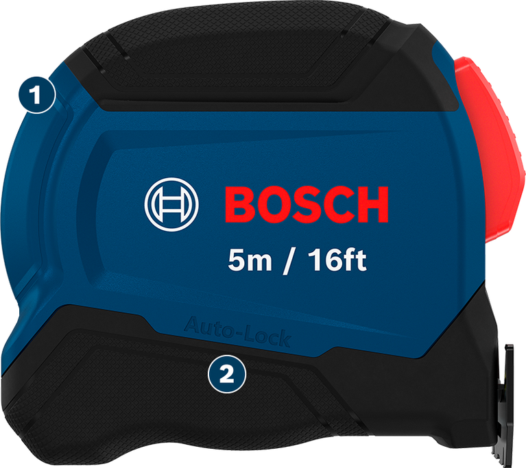 شريط قياس Bosch بطول 5 أمتار (16 قدمًا) مزود بخاصية القفل التلقائي.