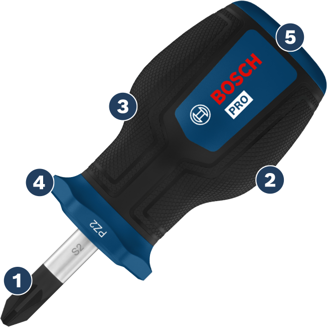 Destornillador Bosch Pro PZ2 con mango ergonómico.