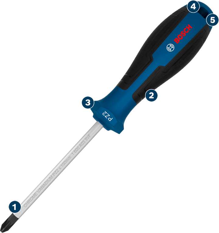 Destornillador Bosch PH2 con mango ergonómico.