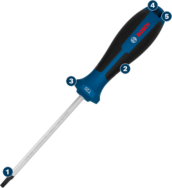 Destornillador Bosch T20 con mango ergonómico.