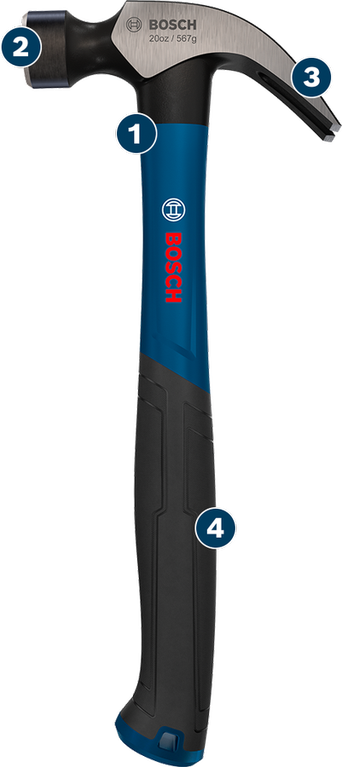 مطرقة Bosch ذات مخلب بوزن 20 أونصة مع مقبض مريح.