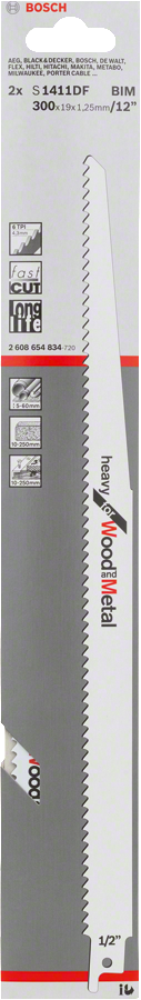 Hoja de sierra alternativa Bosch S1411DF para madera y metal.
