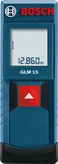 Medidor láser Bosch GLM 15 con pantalla digital.