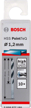 Paquete de brocas de alta velocidad Bosch HSS PointTeQ de 1,2 mm.