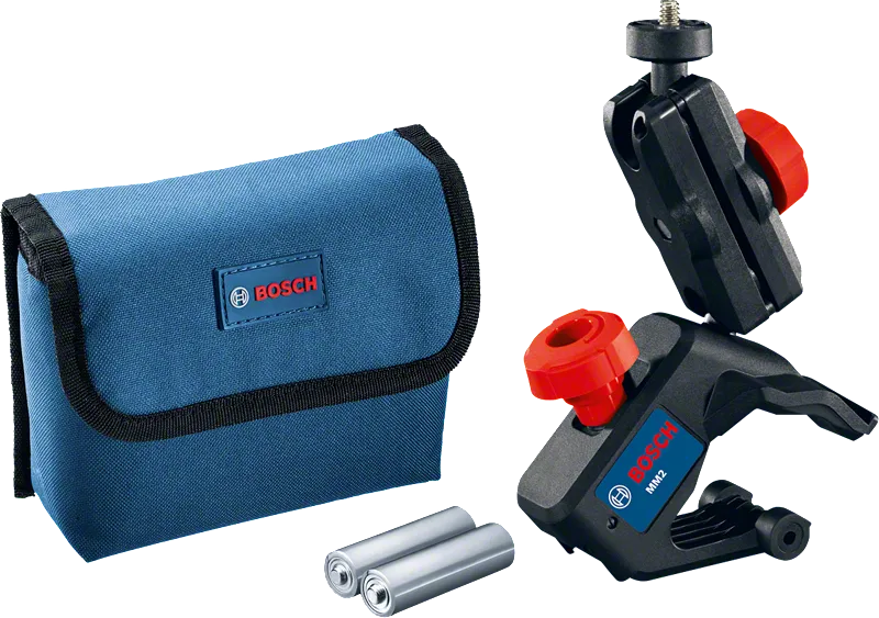 Juego de abrazaderas Bosch MM1 con bolsa de transporte y pilas.